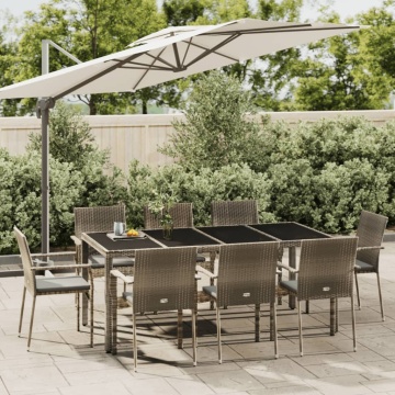 Set mobilier grădină cu perne, 9 piese, gri, poliratan - Img 1