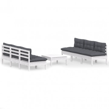 Set mobilier grădină cu perne antracit, 7 piese, lemn masiv pin - Img 2