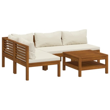Set mobilier grădină cu perne crem, 5 piese, lemn masiv acacia - Img 2
