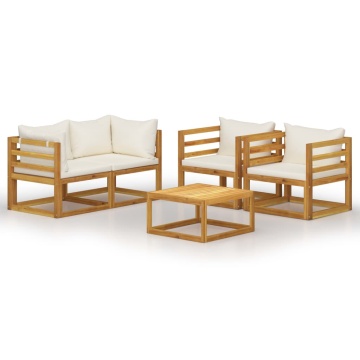 Set mobilier grădină cu perne, crem, 6 piese, lemn masiv acacia - Img 2