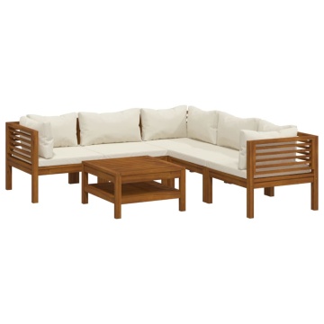Set mobilier grădină cu perne crem, 6 piese, lemn masiv acacia - Img 2