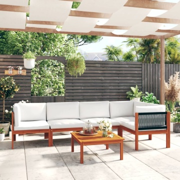 Set mobilier grădină cu perne, crem, 6 piese, lemn masiv acacia - Img 1