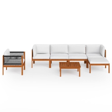 Set mobilier grădină cu perne crem, 7 piese, lemn masiv acacia - Img 3