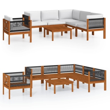 Set mobilier grădină cu perne, crem, 7 piese, lemn masiv acacia - Img 2