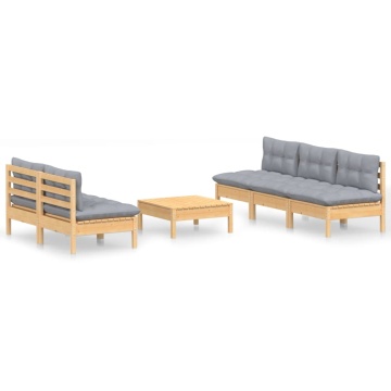 Set mobilier grădină cu perne gri, 6 piese, lemn de pin - Img 2