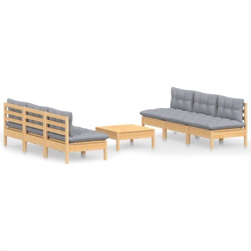 Set mobilier grădină cu perne gri, 7 piese, lemn masiv de pin - Img 2