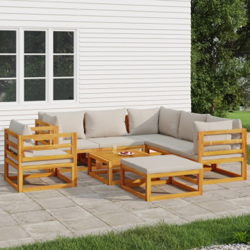 Set mobilier grădină cu perne gri deschis, 8 piese, lemn masiv - Img 1