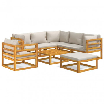 Set mobilier grădină cu perne gri deschis, 8 piese, lemn masiv - Img 2