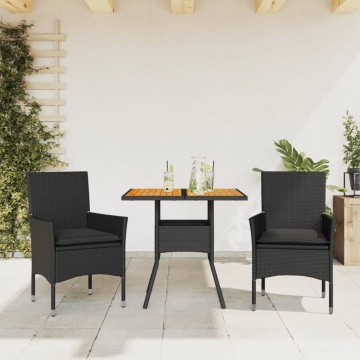 Set mobilier grădină perne 3 piese negru poliratan/lemn acacia - Img 1