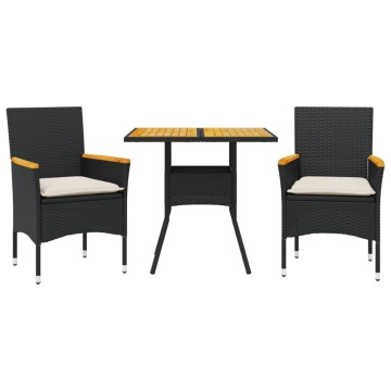 Set mobilier grădină perne 3 piese negru poliratan/lemn acacia - Img 2