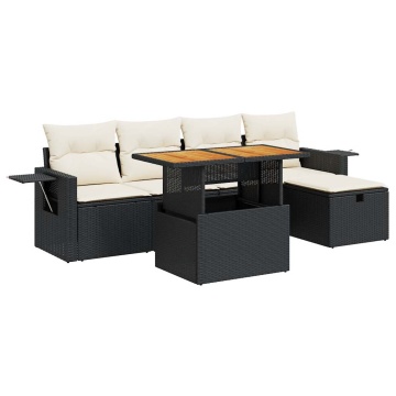 Set mobilier grădină perne 6 piese negru poliratan/lemn acacia - Img 2