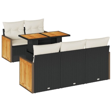 Set mobilier grădină perne 6 piese negru poliratan/lemn acacia - Img 2