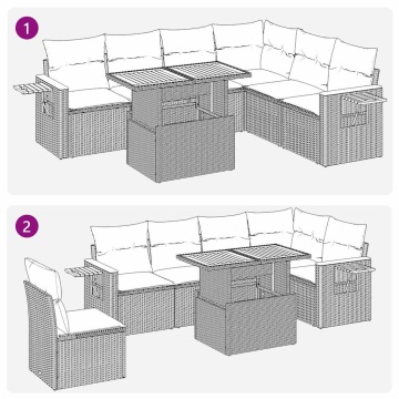 Set mobilier grădină perne 6 piese negru poliratan/lemn acacia - Img 6