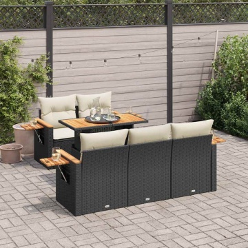 Set mobilier grădină perne 6 piese negru poliratan/lemn acacia - Img 1