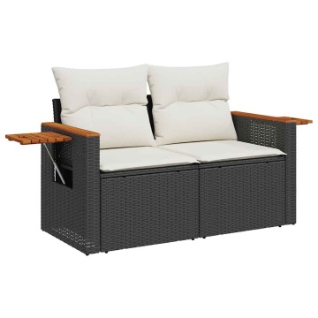 Set mobilier grădină perne 6 piese negru poliratan/lemn acacia - Img 4