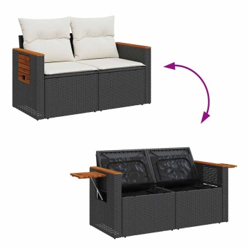 Set mobilier grădină perne 6 piese negru poliratan/lemn acacia - Img 6