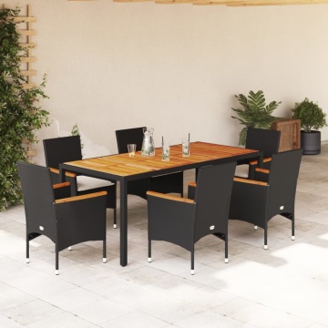 Set mobilier grădină perne 7 piese negru poliratan/lemn acacia - Img 1