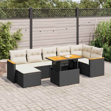 Set mobilier grădină perne 8 piese negru, poliratan/lemn acacia - Img 1