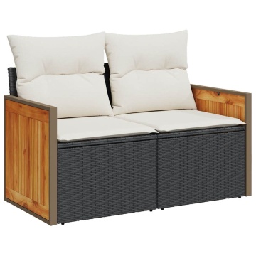Set mobilier grădină perne 8 piese negru, poliratan/lemn acacia - Img 8
