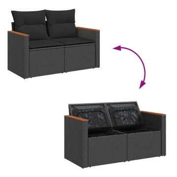 Set mobilier grădină perne 9 piese negru poliratan/lemn acacia - Img 6