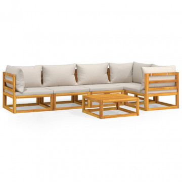 Set mobilier grădină, perne gri deschis, 6 piese, lemn masiv - Img 2