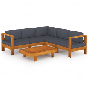 Set mobilier grădină perne gri închis, 6 piese, lemn acacia - Img 1