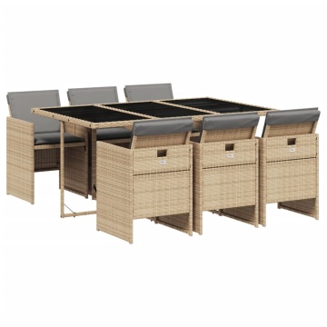Set mobilier pentru grădină, 7 piese, cu perne, bej, poliratan - Img 2