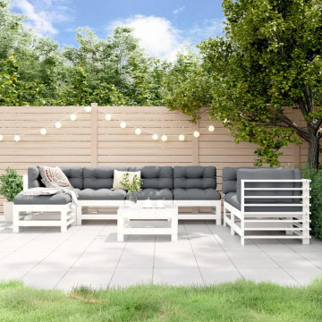 Set mobilier relaxare grădină, 8 piese, alb, lemn masiv de pin - Img 1