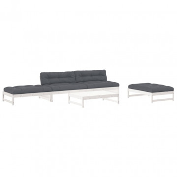 Set mobilier relaxare grădină&perne 6 piese alb lemn masiv pin - Img 2