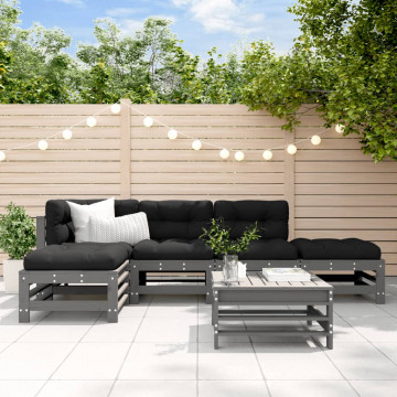 Set mobilier relaxare grădină&perne 6 piese gri lemn masiv pin - Img 1