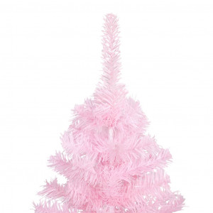 Set pom Crăciun artificial LED-uri&globuri, roz, 240 cm, PVC - Img 4