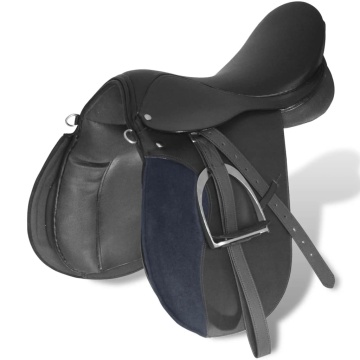 Set șa călărie 5-în-1 16, piele naturală, negru, 14 cm - Img 2