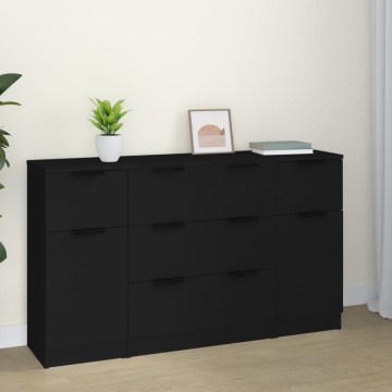 Set servantă, 3 piese, negru, lemn prelucrat - Img 1