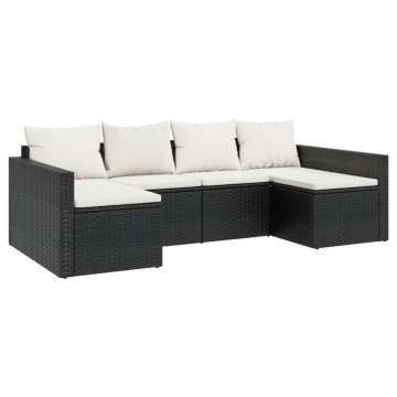 Set șezlonguri de grădină, 2 piese, cu perne, negru, poliratan - Img 3