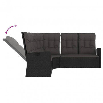 Set șezlonguri de grădină, 2 piese, cu perne, negru, poliratan - Img 4