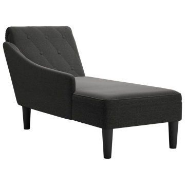 Șezlong cu pernă și cotieră dreaptă, negru, textil - Img 1