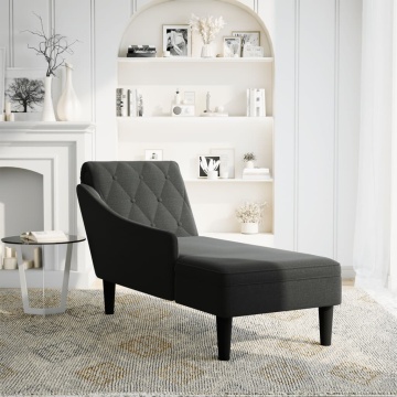 Șezlong cu pernă și cotieră dreaptă, negru, textil - Img 2