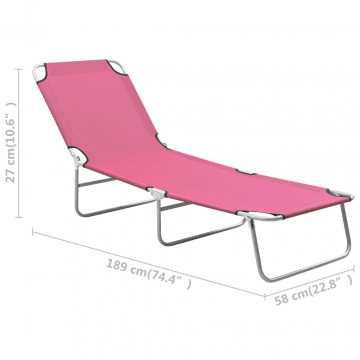 Șezlong de plajă pliabil, roz, oțel și material textil - Img 7