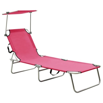 Șezlong pliabil cu baldachin, oțel, roz magenta - Img 1