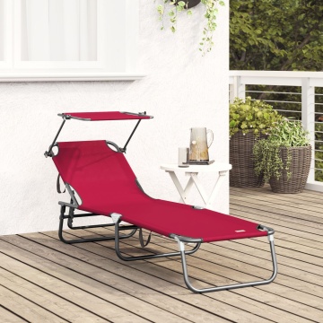 Șezlong pliabil cu copertină roșu din țesătură Oxford 600D - Img 3