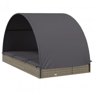 Șezlonguri 2 buc acoperiș rotund gri 211x112x140 cm, poliratan - Img 4