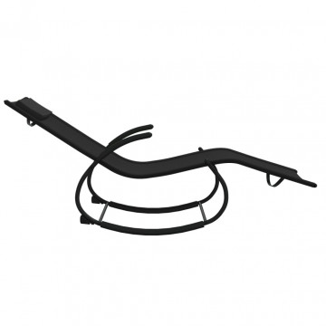 Șezlonguri balansoare, 2 buc., negru, oțel și textilenă - Img 5