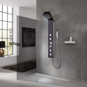 Sistem cu panel de duș, sticlă, maro - Img 1