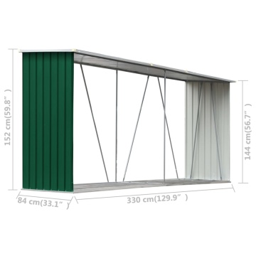 Șopron depozitare lemne, verde, 330x84x152 cm, oțel galvanizat - Img 5