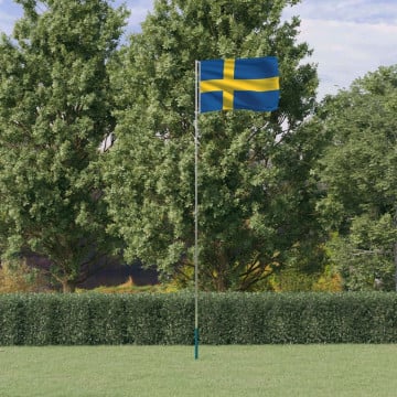 Steag Suedia și stâlp din aluminiu, 5,55 m - Img 1