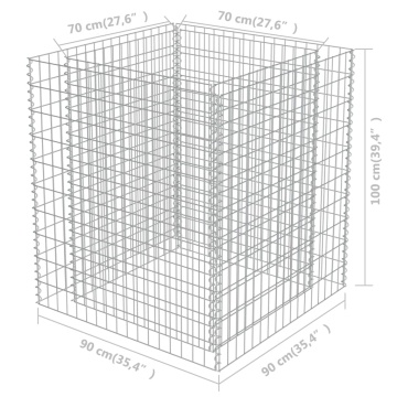 Strat înălțat gabion, 90 x 90 x 100 cm, oțel galvanizat - Img 6