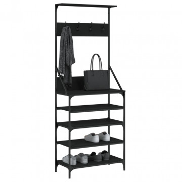 Suport de haine cu raft de pantofi, negru, 70x34x184 cm - Img 3
