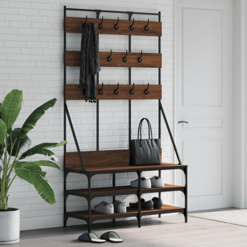 Suport de haine cu raft pantofi, stejar maro, 100x40x184 cm - Img 1