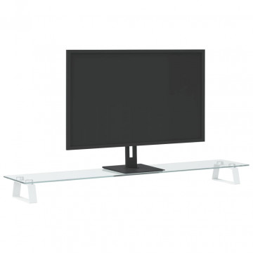 Suport de monitor, alb, 100x20x8 cm, sticlă securizată și metal - Img 3