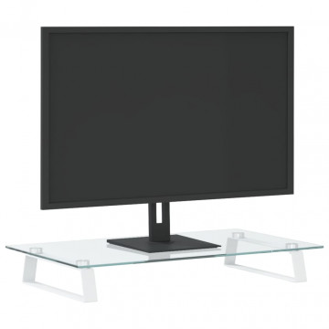 Suport de monitor, alb, 60x35x8 cm, sticlă securizată și metal - Img 3